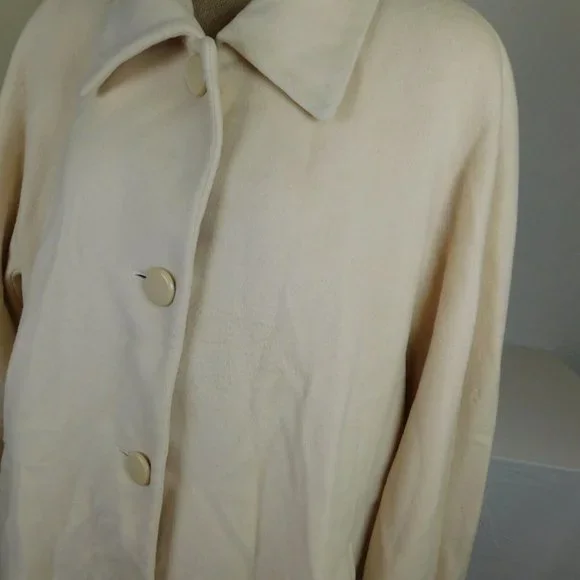 Fleurette Women Ivory Long Lined Coat 4 Piece Button Collared Vintage USA FLAW - Picture 6 of 12